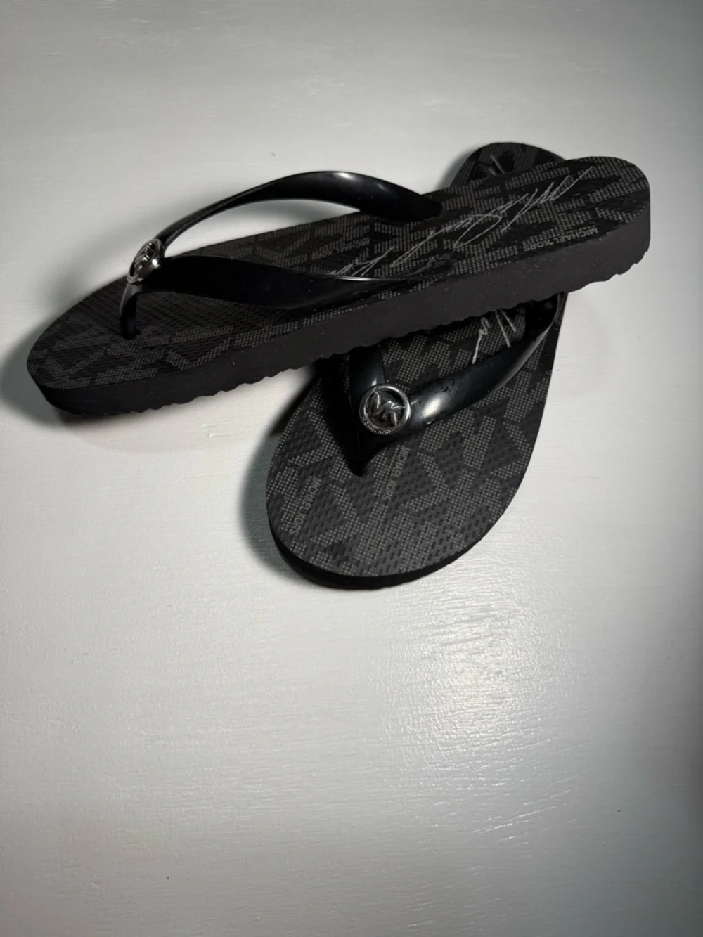 Michael Kors Black Logo Medallion Flip Flop Sandals